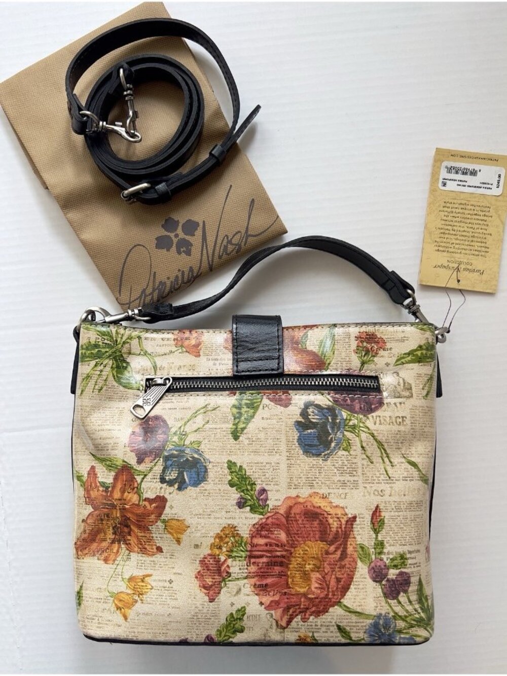 NWT Patricia Nash Irving Bucket Cross Body Parisian Newspaper Floral Bag - Picture 4 of 14